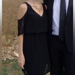 Black cold shoulder mini dress